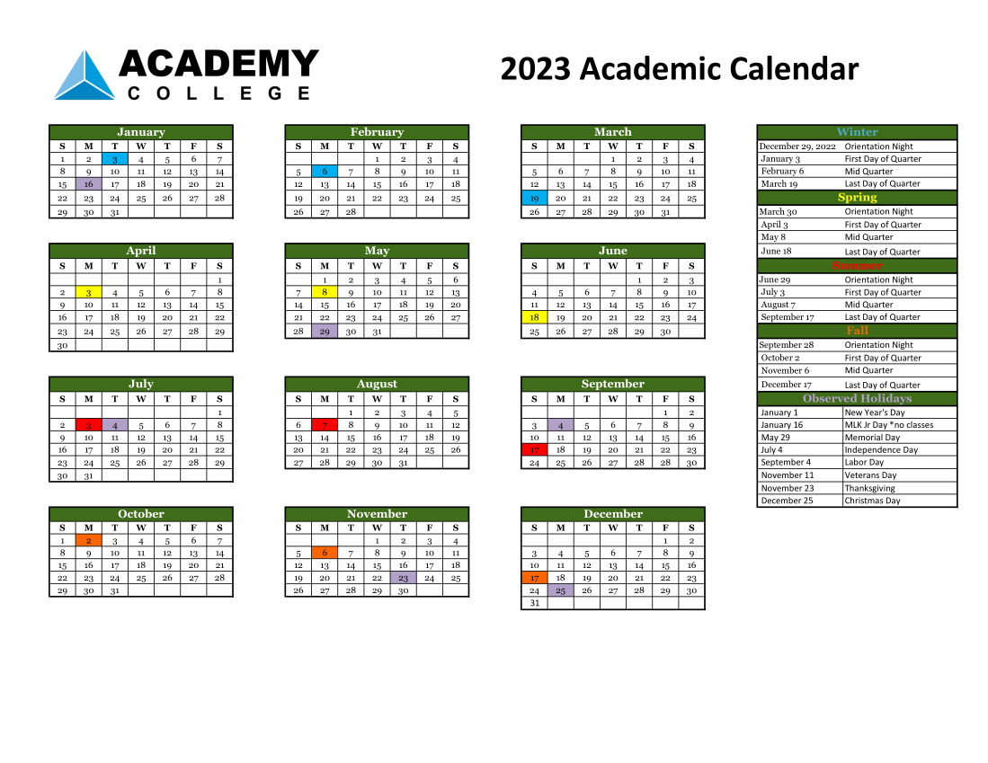 Calendar - Academy College